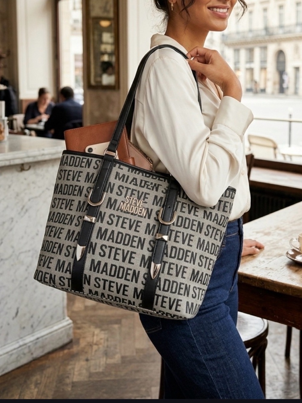 SteveMadden Blivia  Black and Gray Tote Bag 2-piece set